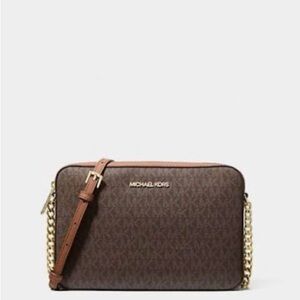 Michael Kors Chocolate Brown Jet Set Large Printed Logo Crossbody Bag